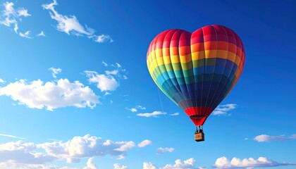 Obraz premium A heart-shaped hot air balloon flying in a clear blue sky