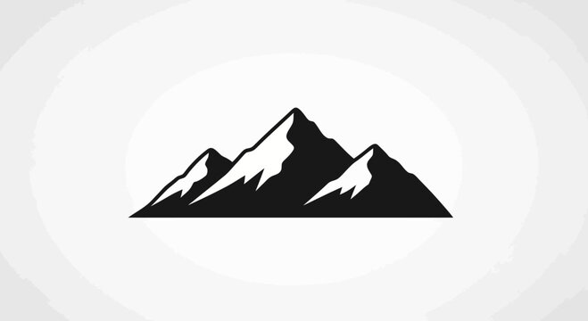 A minimalist vector graphic illustration of a mountain range in a simple black and white design