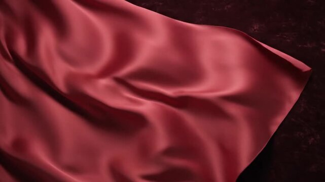 Luxury Red Silk Fabric Flow Romantic Background Slow Motion