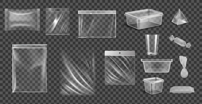 Big Set Of Transparent Empty Plastic Packaging. EPS10 Vector