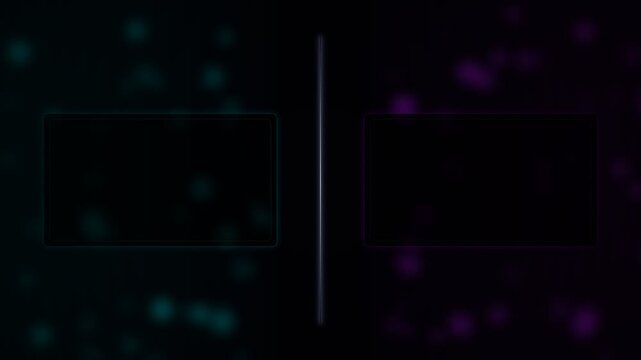 4K Dual Nexus End Screen Outro, Cyberpunk Teal and Purple Split Background with Two Video Placeholders, High-Tech Futuristic Neon Motion Graphic with Animated Orbs, Professional YouTube Outro Template