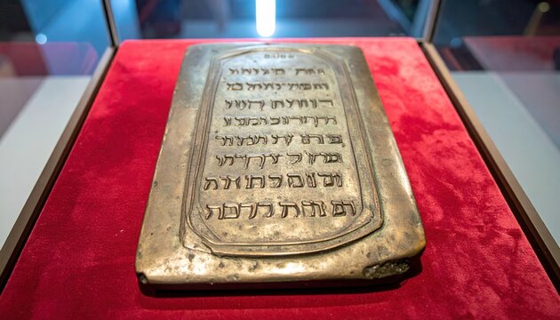 Ancient Bronze Tablet Etched with Archaic Hebrew Script, a Glimpse into Historical Writing and Culture