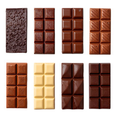 Fototapeta premium Assortment of chocolate and white chocolate bars on white background