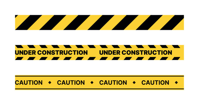 Yellow black diagonal hazard stripe tape isolated on transparent background, seamless safety warning border design for construction zones, caution pattern strip, industrial barrier line