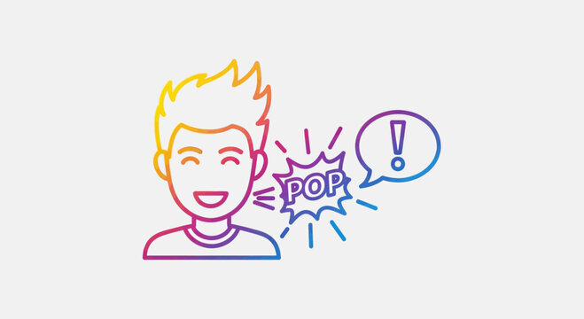 Happy Man with Speech Bubble, POP! Exclamation Mark, Communication, Expression, Joyful Sound