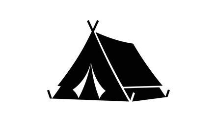 A minimalist black silhouette of a tent on a white background © adobestock