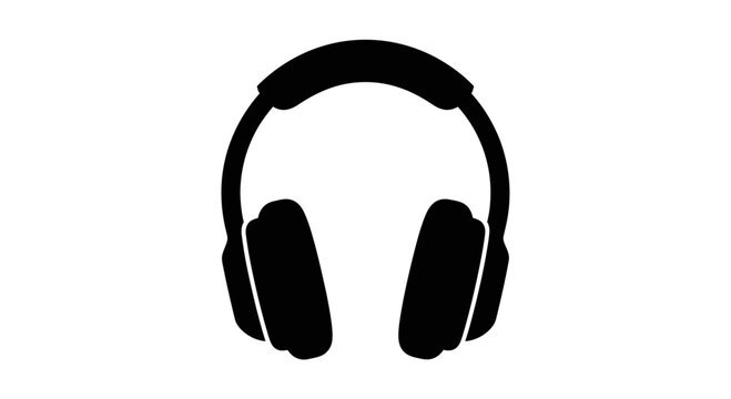 A minimalist vector graphic of a pair of black headphones on a white background