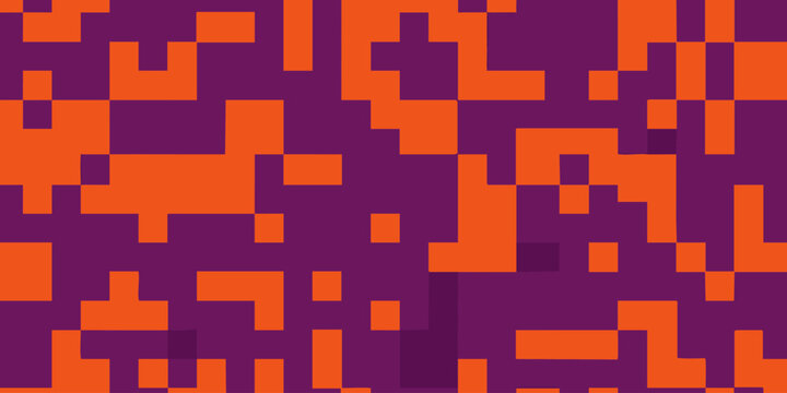 Vibrant purple and orange pixelated pattern fills the entire frame