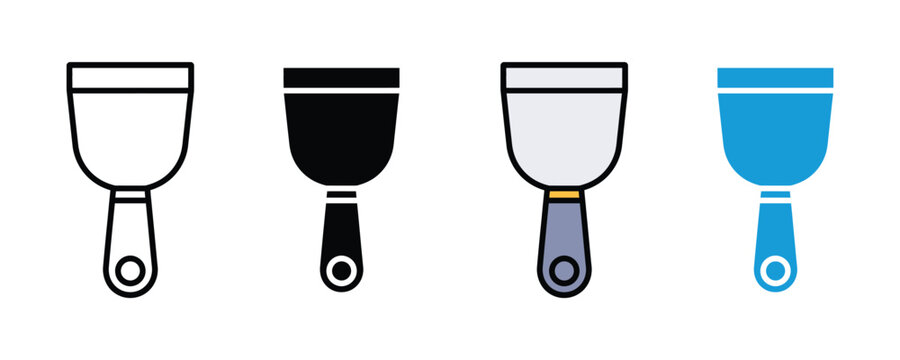putty knife icon. scraper tool icon vector set. Construction finishing equipment, wall repair hardware, and DIY renovation symbol.