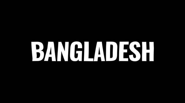 Clean and bold Bangladesh text animation with smooth fade effect on dark background, ideal for travel, geography, and country themed video content.