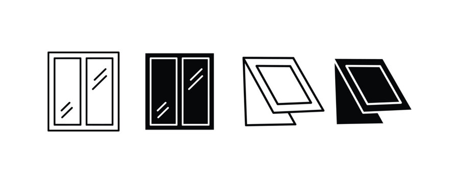 Architectural window icon set. roof window glass frame ventilation icon vector. Interior design, home system , building symbol. Vector Illustration.