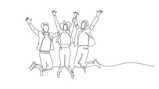 business people on the beach,Happy people jumping continuous single line art drawing vector illustration animation,