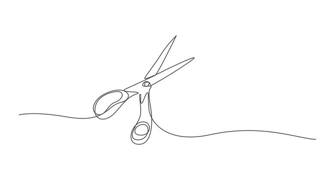 scissors cutting rope,Animated self drawing of continuous line draw of Simple black and white line drawing of scissors.Scissors icon continuous one line drawing animation,