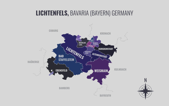 A map showing Lichtenfels BY Kreise into Gemeinden in a minimalist colorful style