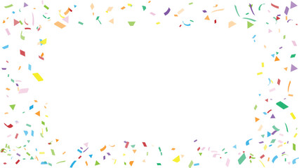 Fototapeta premium Colorful Confetti Frame, Festive Celebration Border with Multi-Colored Falling Paper Pieces for Party and Holiday Background Design