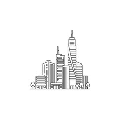 Fototapeta premium Minimalist city skyline line art illustration with skyscrapers