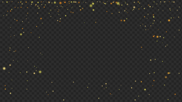 Golden Sparkle Falling Particles, glowing glitter dust overlay for magic holiday celebration and luxury festive background