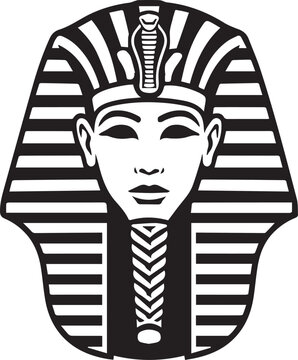 Egyptian Pharaoh Death Mask with Nemes Headdress and Cobra, Bold Ornate Style Black and White Vector Illustration
