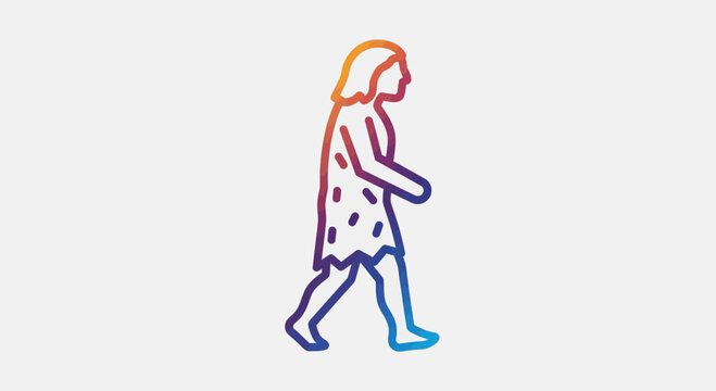 Caveman walking, prehistoric human evolution, colorful gradient outline