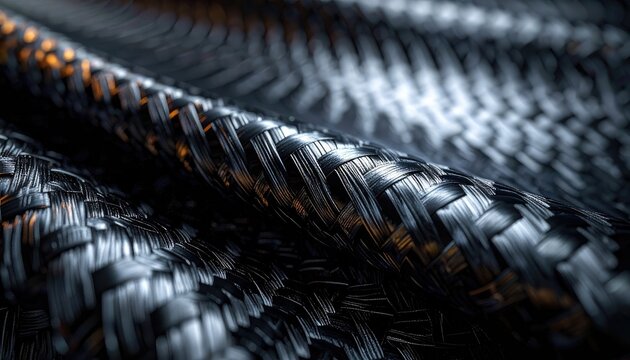 A close-up view showcases the intricate woven pattern of carbon fiber material.