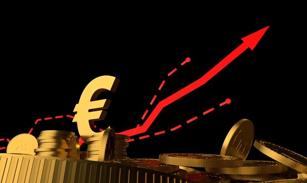 Piles of Gold Coins and Currency Symbols: Wealth Investment euro