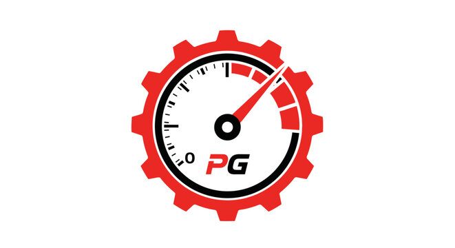 Red and black speedometer gauge icon.