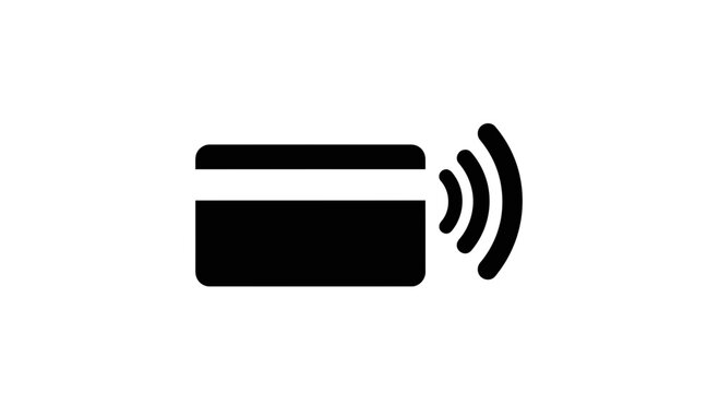 A minimalist vector graphic of a credit card with a wireless signal icon