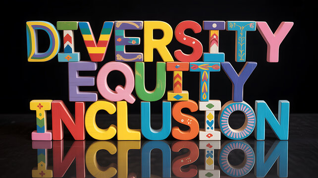 Colorful wooden letters spelling diversity equity inclusion for engaging brand promotion and marketing