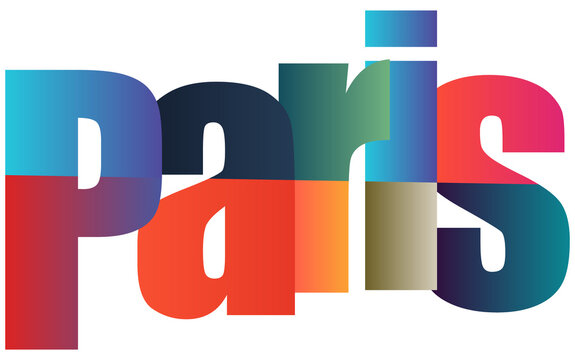 Colorful gradient text logo design featuring Paris city name creatively styled