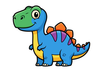 Naklejka premium Cute Cartoon Dinosaur Smiling with Bright Colors and Friendly Expression.