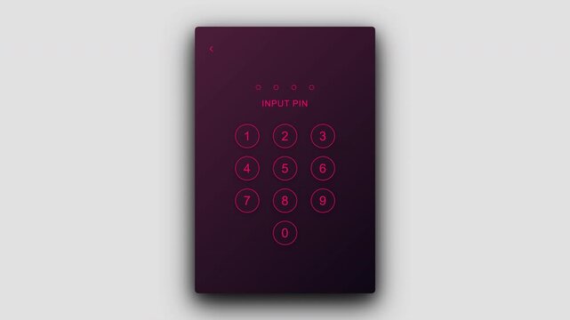 Magenta digital security numeric keypad interface showing pin input screen for mobile application login and personal data protection verification 4K UHD