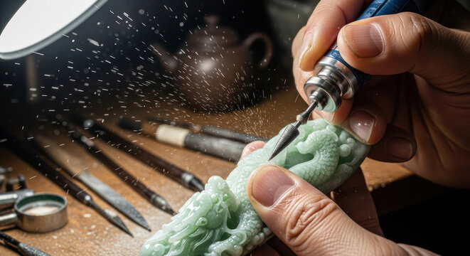 Crafting a Jade Sculpture Precision Carving with Rotary Tool.