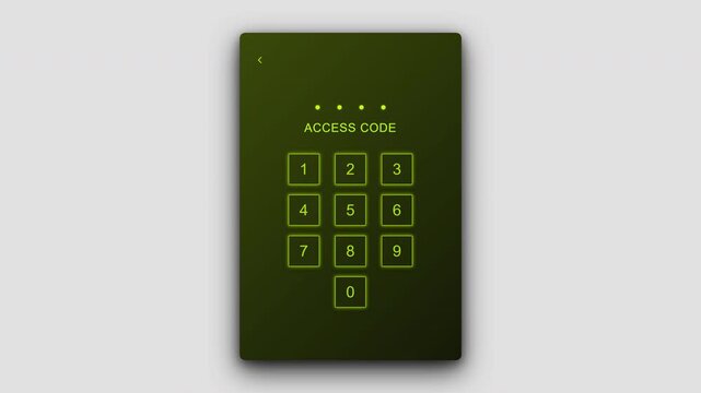 Lime green digital access code screen featuring numeric keypad interface for mobile app security login and private data verification sequence 4K UHD