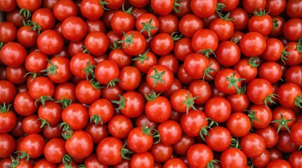 Top down view of fresh red cherry tomatoes filling the frame © franxxlin_studio