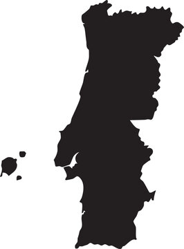Black silhouette map of Portugal and Azores islands simple vector illustration for travel and geography concepts isolated on white background