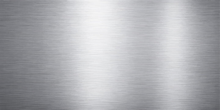 A polished stainless steel plate with a brushed metal texture featuring a shiny silver metallic surface and smooth industrial grey titanium pattern on an aluminum alloy sheet