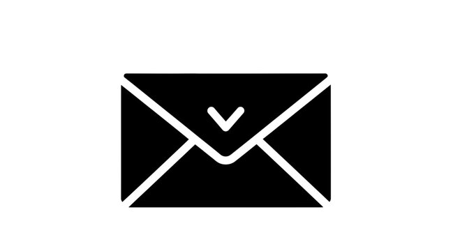 A black and white vector graphic of a confirmed email icon