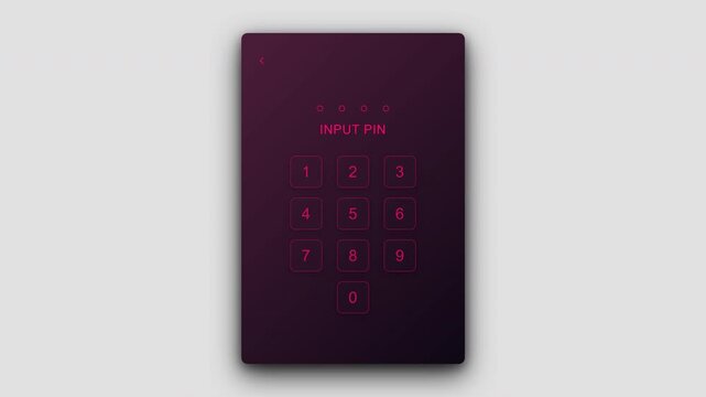 Futuristic numeric keypad interface with vibrant pink magenta glow for secure pin code entry on mobile application authentication and login screen 4K UHD