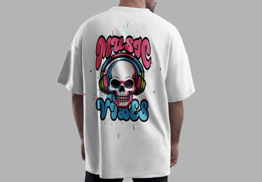 Music Vibes Skull Tshirt Design With Headphones Illustration