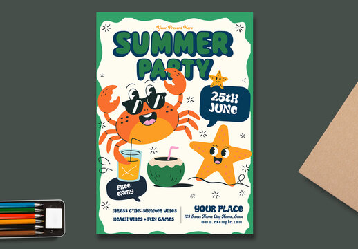 Summer Party Cartoon Flyer Template