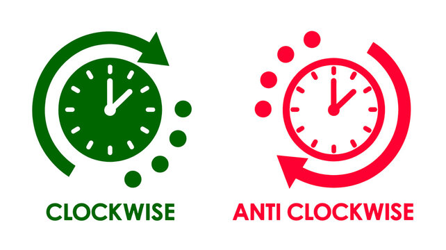 A graphic illustration showing clockwise and anticlockwise directions on transparent background