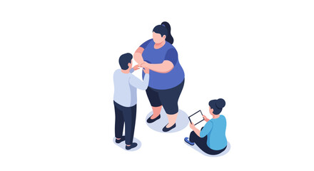 Fototapeta premium Isometric Illustration of Three People Interacting with Each Other.