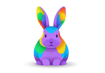 Obraz premium Vibrant Rainbow Rabbit Illustration with Colorful Fur and Playful Expression.
