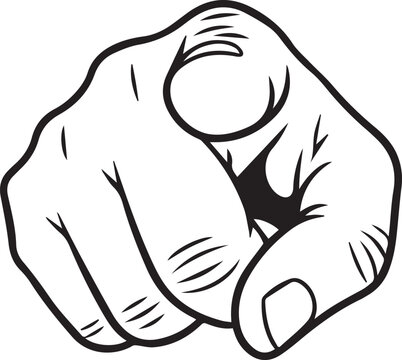 Hand Pointing Finger Directly at Viewer, Bold Line Art Style Black and White Vector Illustration
