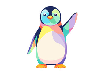 Obraz premium Colorful Penguin Waving Hello with Bright Abstract Design.