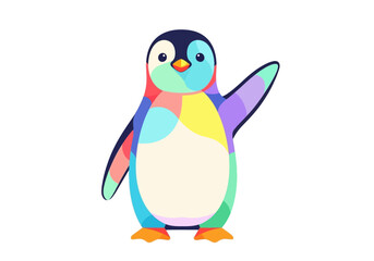Fototapeta premium Colorful Penguin Waving Hello with Bright Geometric Patterns.