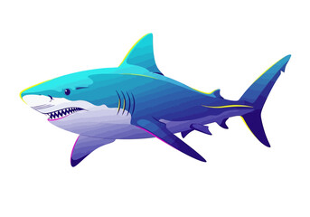 Fototapeta premium Blue and White Shark Swimming with Open Mouth and Sharp Teeth.