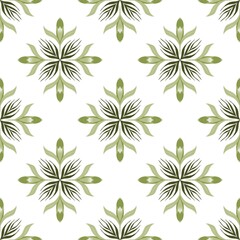 Fototapeta premium Green Floral Seamless Pattern, Botanical Vintage Tile Background, Natural Decorative Design