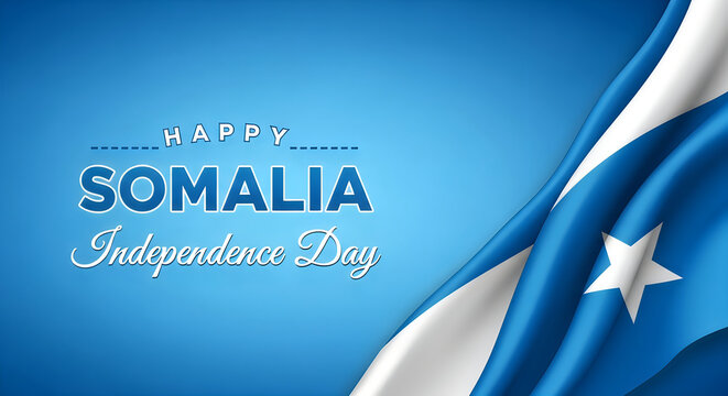 Happy somalia independence day greeting card with waving flag background