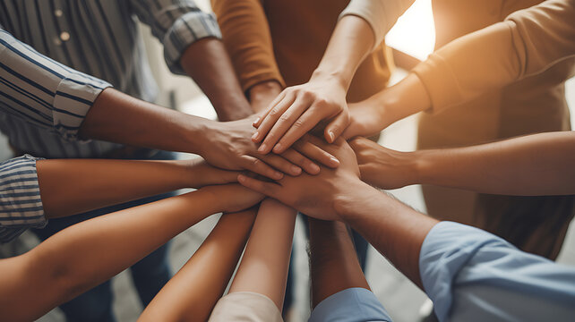 hands stacked together in unity for engaging brand promotion and marketing